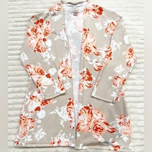 Roz & Ali Cream & Orange Floral Lightweight Sweater Women’s Size Large